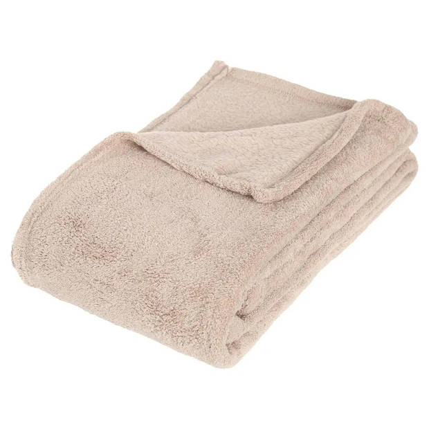 Fleece deken beige 125 x 150 cm met voetenwarmer slof poes/kat one size - Voetenwarmers