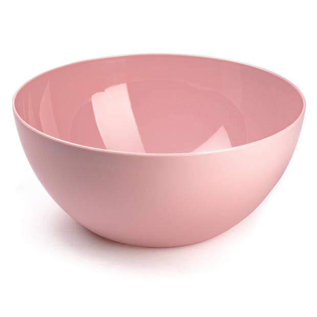 Salade serveer schaal - roze - kunststof - Dia 28 cm - met sla couvert/bestek - Serveerschalen