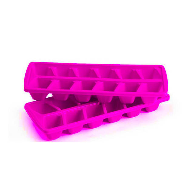 Plasticforte IJsblokjesvormen set 4x stuks met deksel - 24 ijsklontjes - kunststof - roze - IJsblokjesvormen