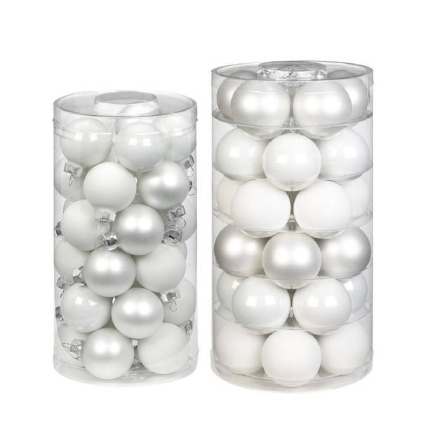 60x stuks glazen kerstballen wit 4 en 6 cm glans en mat - Kerstbal