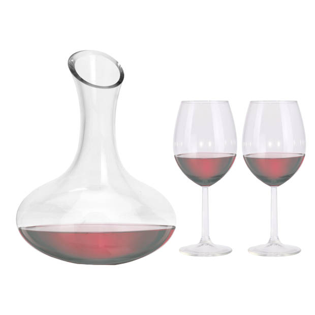 Wijn karaf/decanteer kan - 1,5 liter - met 4x rode wijnglazen - 430 ml - Decanteerkaraf