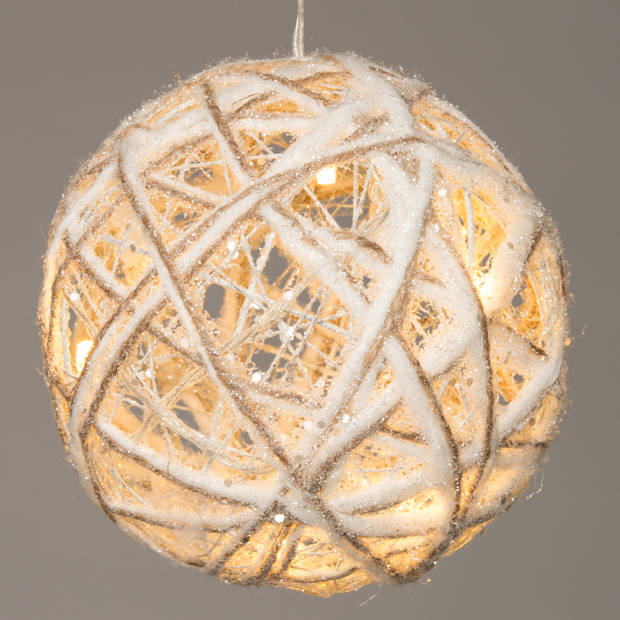 Anna Collection draad kerstballen - 2x - wit - met licht - D20 cm - kerstverlichting figuur