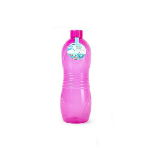 Plasticforte Drinkfles/waterfles/bidon - 1000 ml - transparant/roze - kunststof - Drinkflessen