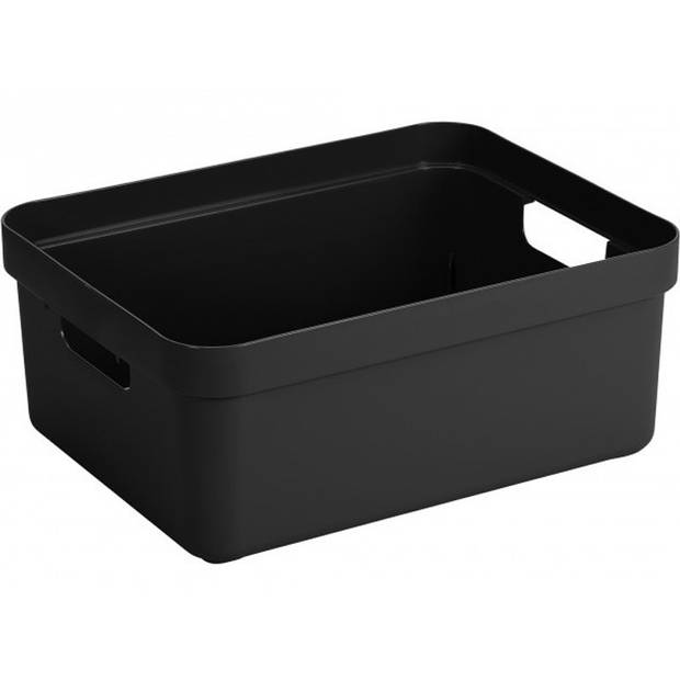 Opbergbox/opbergmand zwart 24 liter kunststof met deksel - Opbergbox