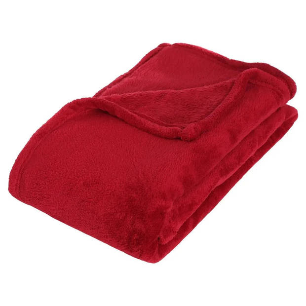 Fleece deken/plaid Rood 125 x 150 cm en een warmwater kruik 2 liter - Plaids