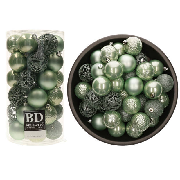 74x stuks kunststof kerstballen mintgroen (eucalyptus) 6 cm glans/mat/glitter mix - Kerstbal