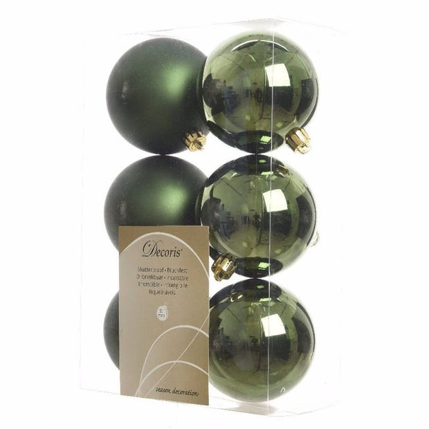 12x stuks kunststof kerstballen mix van donkergroen en parelmoer wit 8 cm - Kerstbal