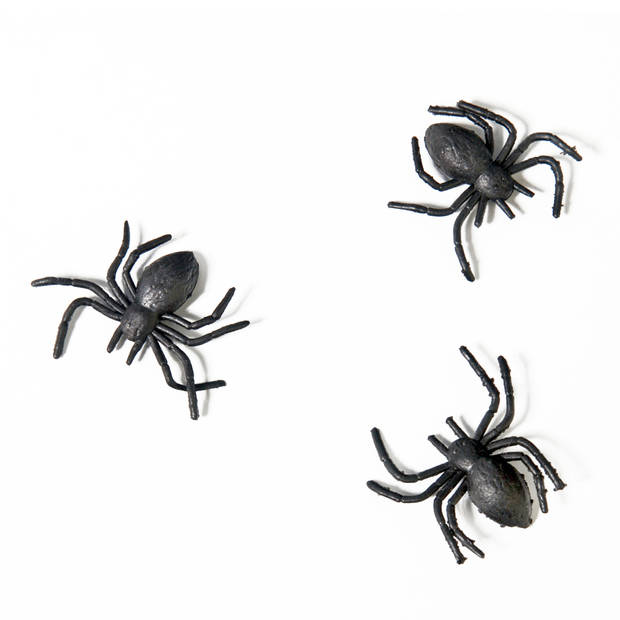 PartyDeco Horror/Halloween griezel spinnetjes - 10x - kunststof - zwart - 3 cm - Feestdecoratievoorwerp