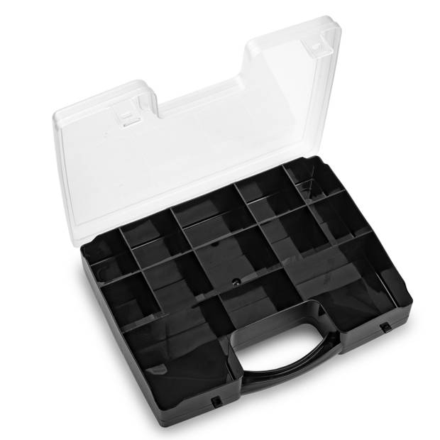 Forte Plastics - 4x Opberg vakjes doos/Sorteerbox - 13-vaks kunststof - 27 x 20 x 3 cm - zwart/roze - Opbergbox