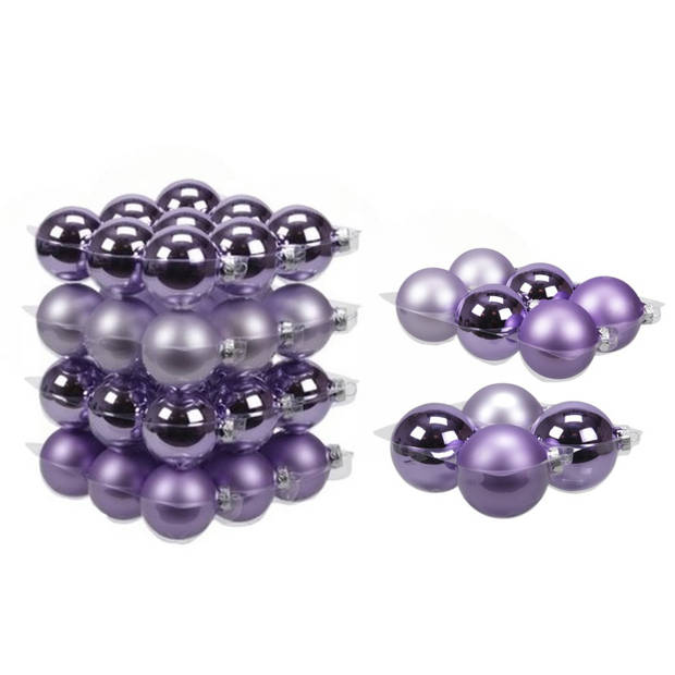 46x stuks glazen kerstballen amethyst paars 6, 8 en 10 cm mat/glans - Kerstbal