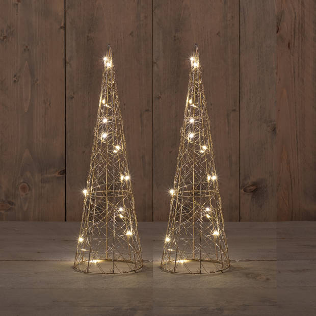 Anna Collection LED kerstboom kegels - 2x - H40 cm - goud - metaal - kerstverlichting figuur