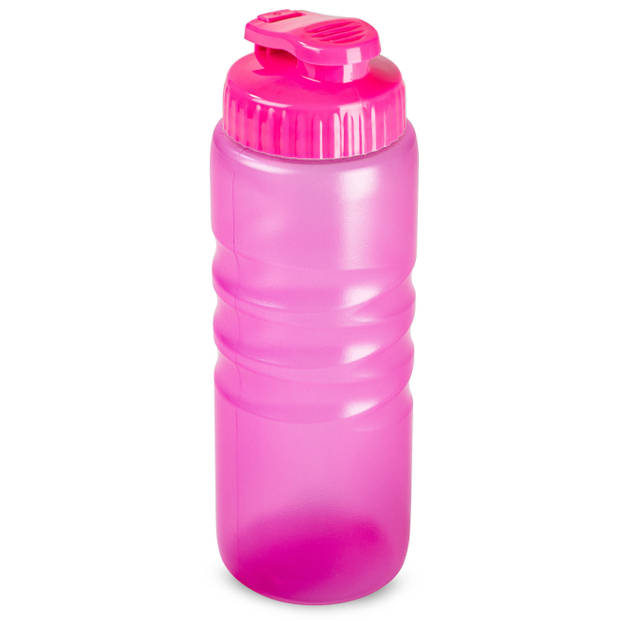 Plasticforte Drinkfles/waterfles/bidon - 650 ml - transparant/roze - kunststof - Drinkflessen
