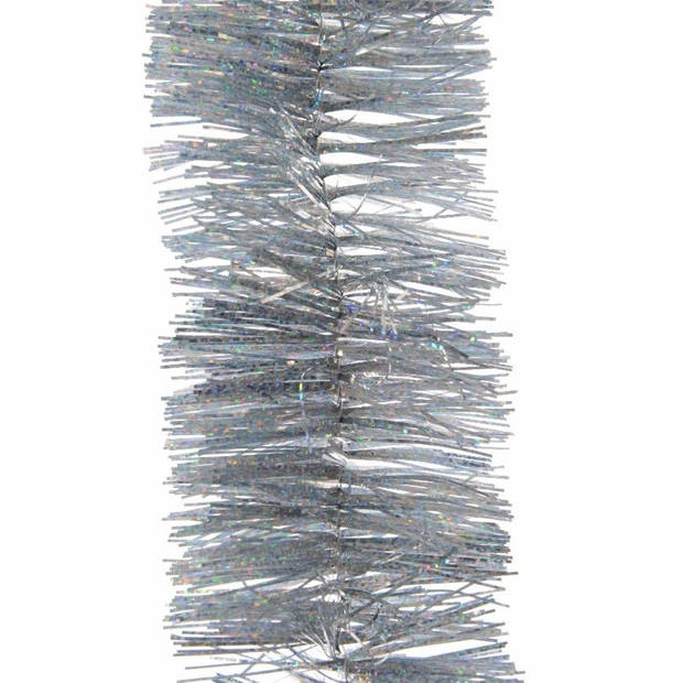 Kerstversiering kunststof glitter ster piek 19 cm en glitter slingers pakket zilver van 3x stuks - kerstboompieken