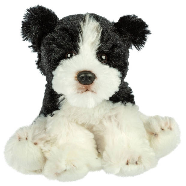 Suki Gifts Pluche knuffeldier hond - Border Collie - zwart/wit - 13 cm - huisdieren thema - Knuffel huisdieren
