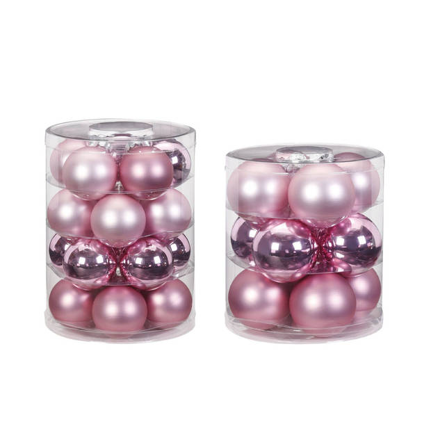 32x stuks glazen kerstballen roze 6 en 8 cm glans en mat - Kerstbal