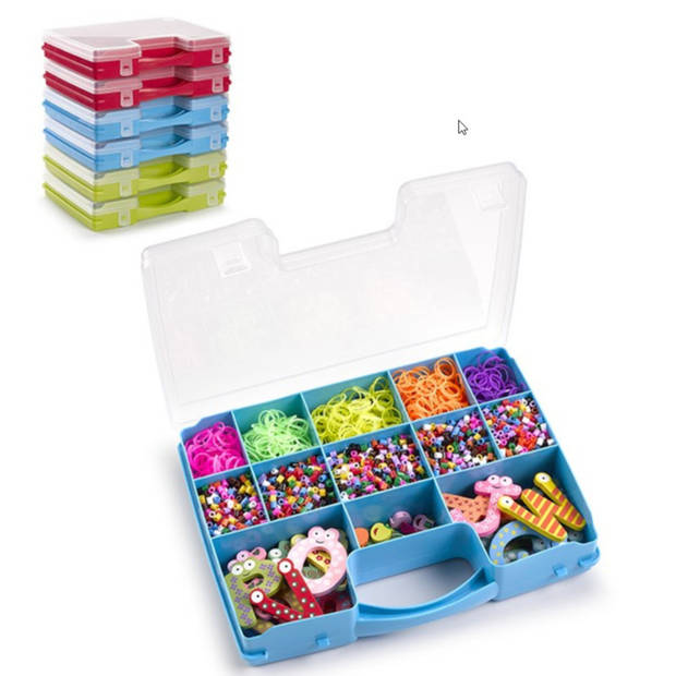 Forte Plastics - 4x Opberg vakjes doos/Sorteerbox - 13-vaks kunststof - 27 x 20 x 3 cm - zwart/roze - Opbergbox