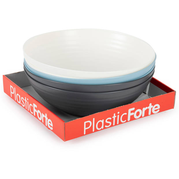 Plasticforte Serveerschaal/saladeschaal - 2x - D27 x H9 cm - kunststof - ivoor wit - Serveerschalen