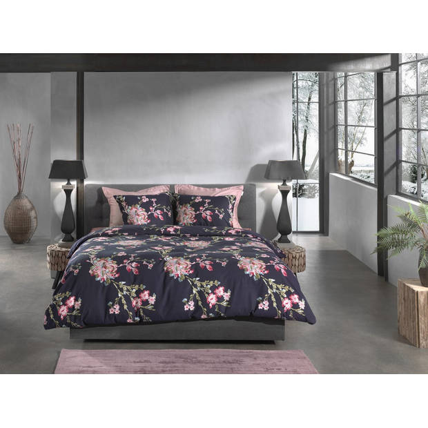 Heckett Lane Dekbedovertrek Flanel Daisy - donker blauw 200x200/220cm