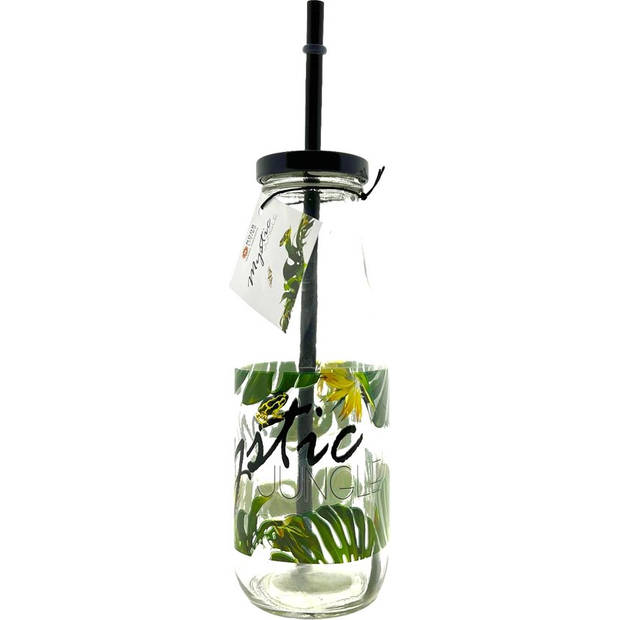 Drinkfles met deksel en rietje Mystic Jungle - 350 ml - 4 Stuks