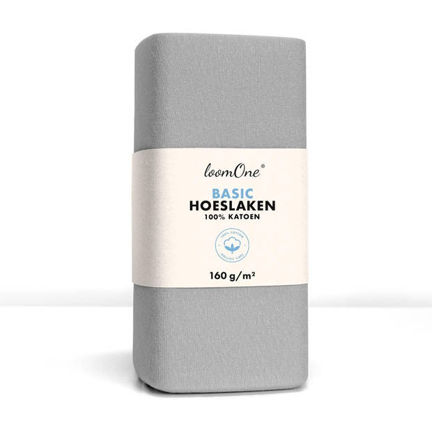 Loom One Hoeslaken – 100% Jersey Katoen – 100x200 cm – tot 23cm matrasdikte– 160 g/m² – Grijs
