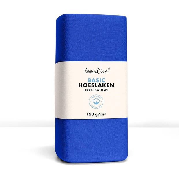 Loom One Hoeslaken – 100% Jersey Katoen – 160x200 cm – tot 23cm matrasdikte– 160 g/m² – Koningsblauw