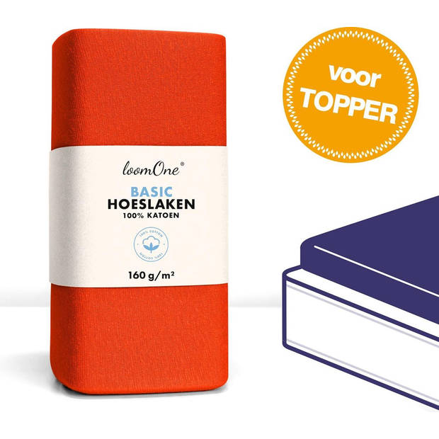Loom One Hoeslaken Topper – 100% Jersey Katoen – 140x200 cm – tot 12cm matrasdikte– 160 g/m² – Oranje