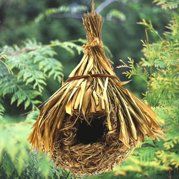 Vogelnest Vogelhuis van stro hangend - ca. Ø23 x 31 cm - 2 Stuks