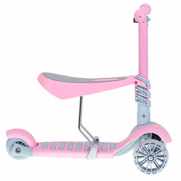 Luxe balans 3 in 1 step met zitje - driewieler - skateboard met lichtgevende wielen - tot 20kg - roze - vanaf 3+ jaar