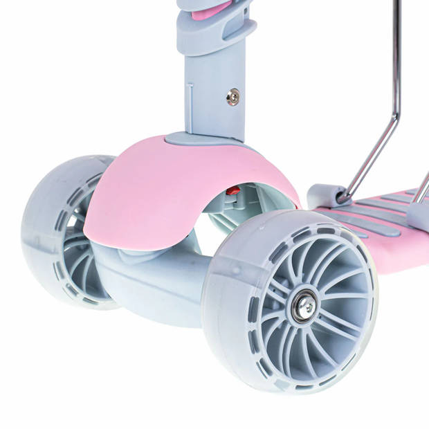 Luxe balans 3 in 1 step met zitje - driewieler - skateboard met lichtgevende wielen - tot 20kg - roze - vanaf 3+ jaar
