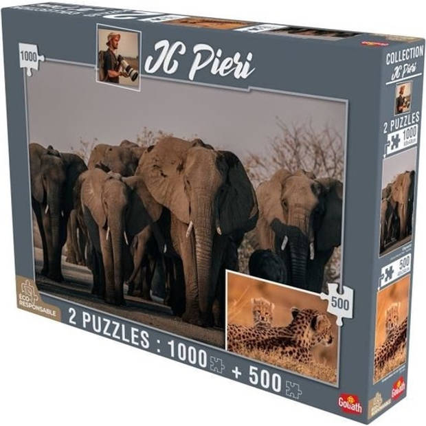 Goliath JC Pieri Collection Puzzel - Olifanten (Namibië) en welpen (Tanzania) 1000 en 500 stukjes