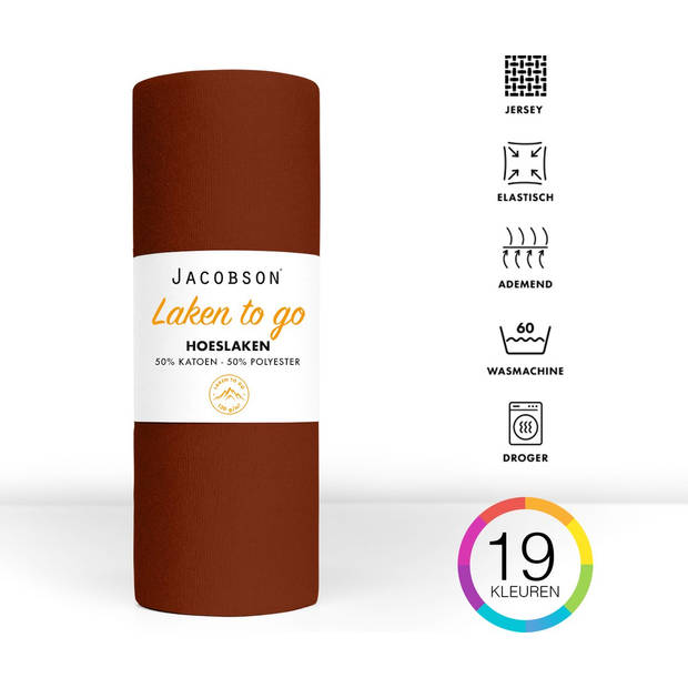 Jacobson - Hoeslaken - 90x200cm - Jersey Katoen - tot 25cm matrasdikte - Bruin