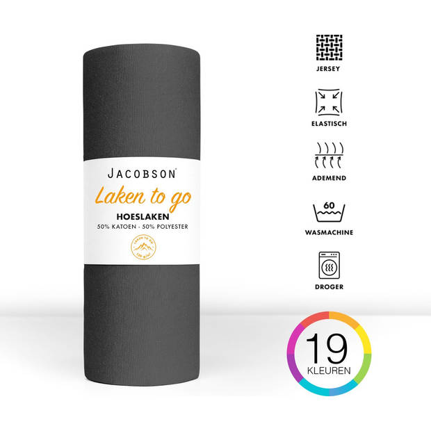 Jacobson - Hoeslaken - 100x200cm - Jersey Katoen - tot 23cm matrasdikte - Antraciet