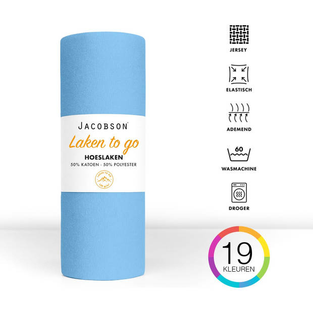 Jacobson - Hoeslaken - 90x200cm - Jersey Katoen - tot 25cm matrasdikte - Lichtblauw