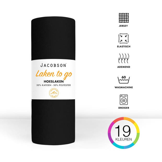 Jacobson - Hoeslaken - 120x200cm - Jersey Katoen - tot 25cm matrasdikte - Zwart