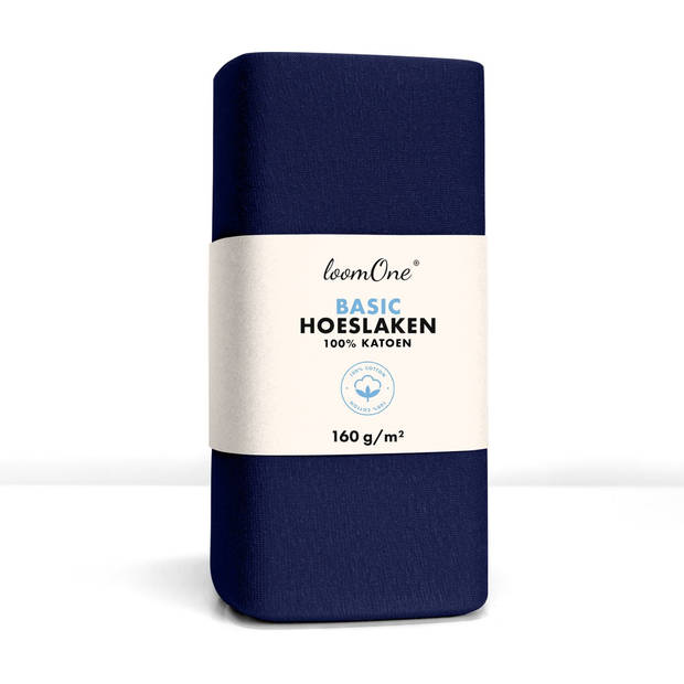 Loom One Hoeslaken – 100% Jersey Katoen – 90x200 cm – tot 25cm matrasdikte– 160 g/m² – Donkerblauw
