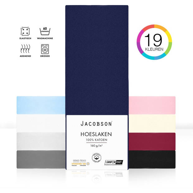 Jacobson PREMIUM - Jersey Hoeslaken - 90x200cm - 100% Katoen - tot 25cm matrasdikte - Donkerblauw