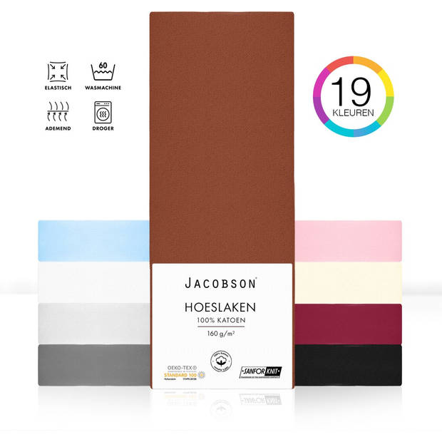 Jacobson PREMIUM - Jersey Hoeslaken - 100x200cm - 100% Katoen - tot 23cm matrasdikte - Bruin