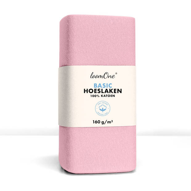 Loom One Hoeslaken – 100% Jersey Katoen – 120x200 cm – tot 25cm matrasdikte– 160 g/m² – Roze