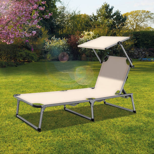Tillvex - Aluminium ligstoel, Beige opvouwbaar met dak tuinstoel ligbed strandstoel camping