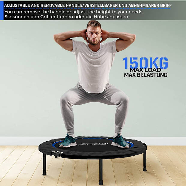 Physionics- Fitness trampoline - diameter 101 cm, in hoogte verstelbare handgreep, tot 150 kg, inklapbaar - mini-tram...