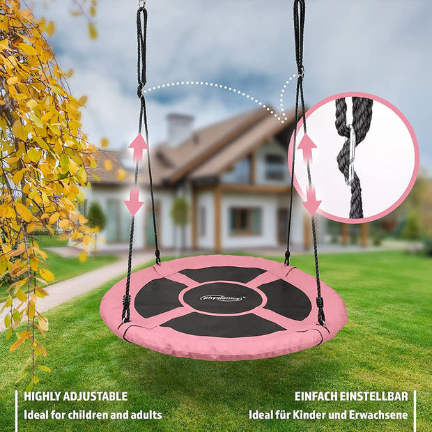 Physionics- Nestschommel - Outdoor/Indoor, tot 300 kg belasting, diameter 100 cm, voor kinderen en volwassenen, roze...