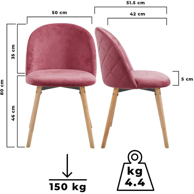 MIADOMODO Eetkamerstoelen, set van 2 stuks, roze