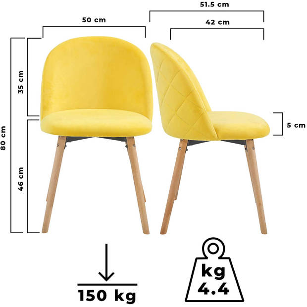 MIADOMODO Eetkamerstoelen, set van 2 stuks, geel