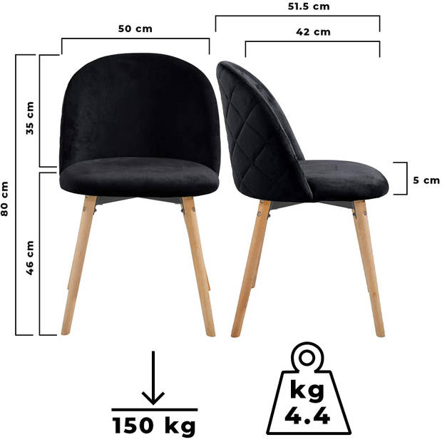 MIADOMODO Eetkamerstoelen, set van 2 stuks, zwart