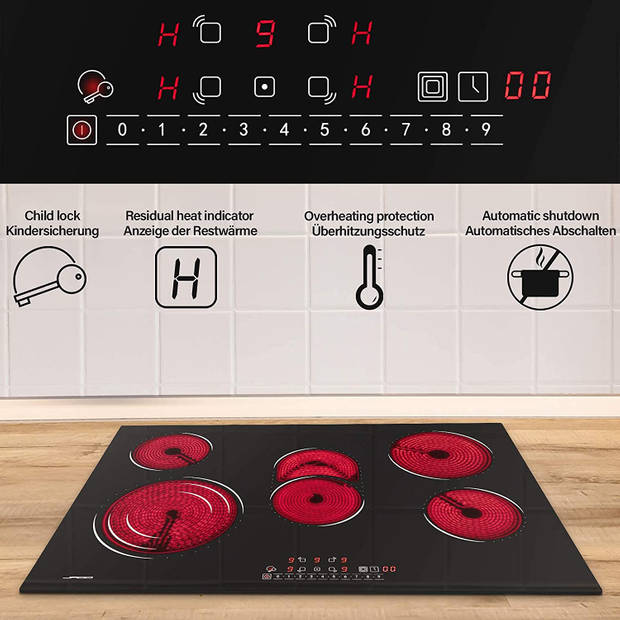 Jago- Inbouw keramische kookplaat, 5 zones, met touch control