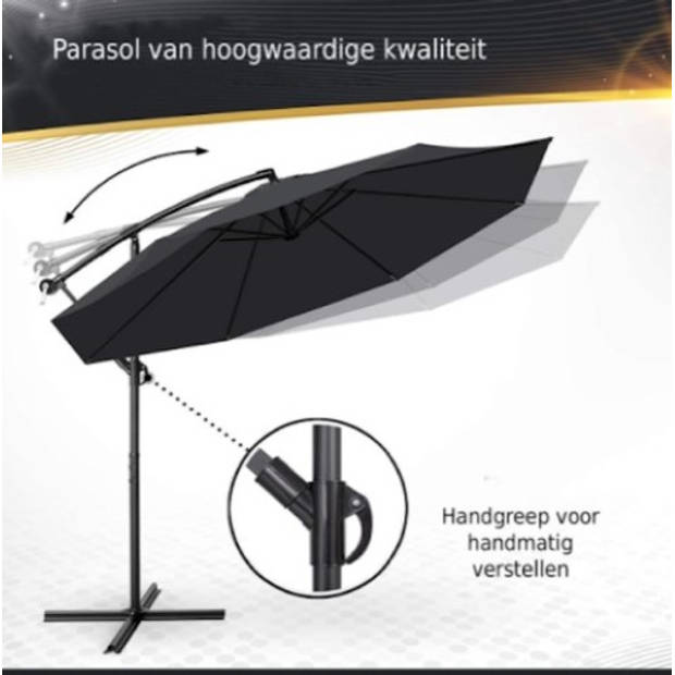 Tillvex Parasol Ø 3m antraciet-zweefparasol -hangparasol- vrijhangende parasol- tuinparasol- slinger-balkon- aluminiu...