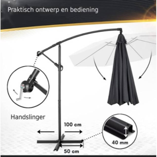 Tillvex Parasol Ø 3m antraciet-zweefparasol -hangparasol- vrijhangende parasol- tuinparasol- slinger-balkon- aluminiu...