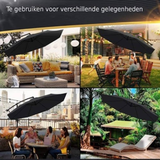 Tillvex Parasol Ø 3m antraciet-zweefparasol -hangparasol- vrijhangende parasol- tuinparasol- slinger-balkon- aluminiu...