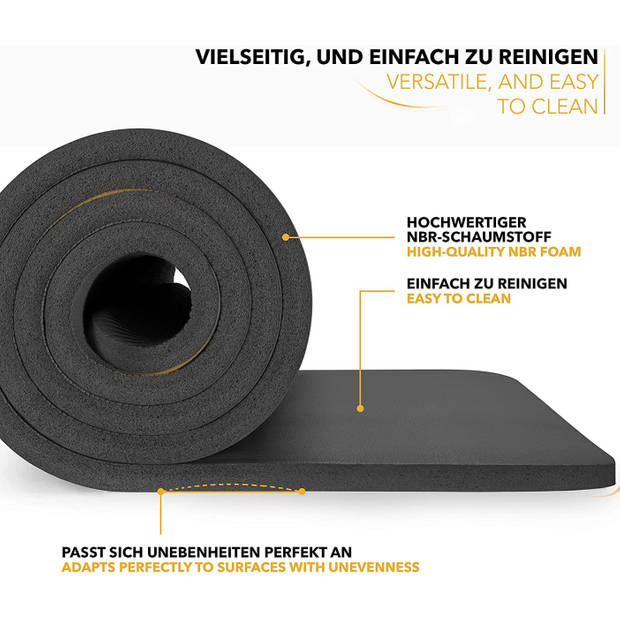 Yoga mat zwart 1,5 cm dik, fitnessmat, pilates, aerobics