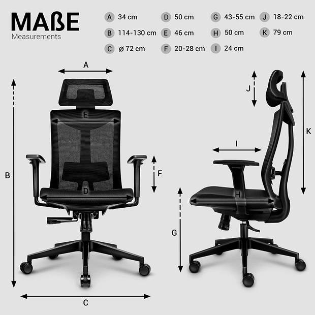 TRESKO Ergonomische bureaustoel BS201 draaistoel met verstelbare lendensteun bureaustoel met hoofdsteun armleunin...